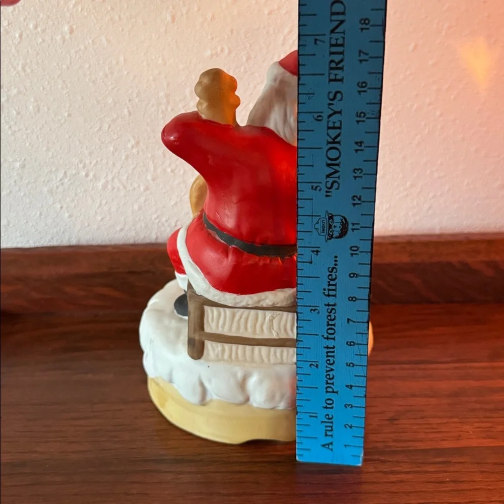 VTG Ceramic Jolly Santa Claus with Cello Holiday Figurine Music Box Works Taiwan - Picture 6 of 7